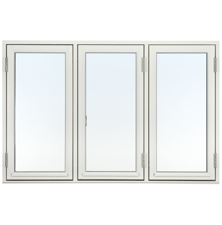 Sidohängda 3-luft Svenska Fönster Rak Profil 3-glas Vitmålat Trä
