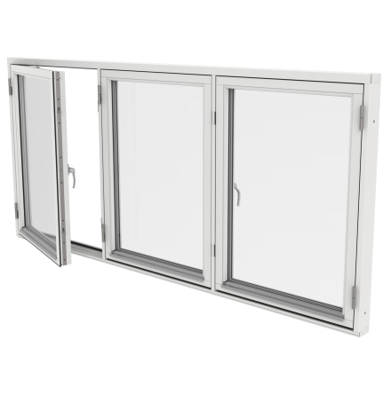 Sidohängt Fönster Outline Treluft 3-Glas Vitmålat Trä