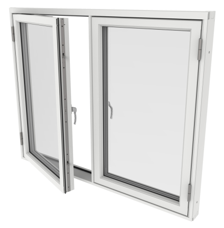 Sidohängt Fönster Outline Tvåluft 3-Glas Vitlackerad Alu