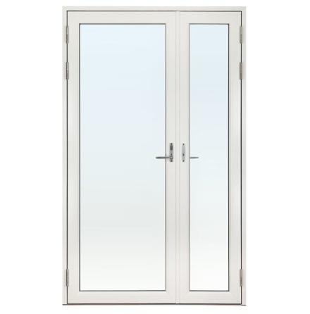 HELGLASAD PARFÖNSTERDÖRR ASYMMETRISK SVENSKA FÖNSTER RAK PROFIL 3-GLAS VITLACKERAD ALUMINIUM