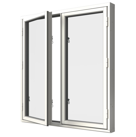 Sidohängt Fönster Elitfönster Retro Tvåluft 3-Glas Vitlackerad Alu